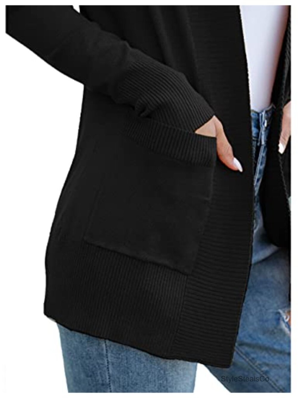 Womens Open Front Cardigan Sweater with Pockets Long Sleeve Lightweight - Picture 3 of 6